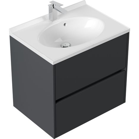 Badmöbel Rina und Waschtisch 70cm 2 Greifraum SoftClose Auszüge grafit (1/5)
