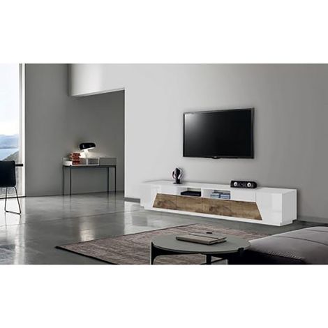 Porta TV mobile moderno bianco e acero 4 sportelli, 2 cassetti - Alien (1/5)