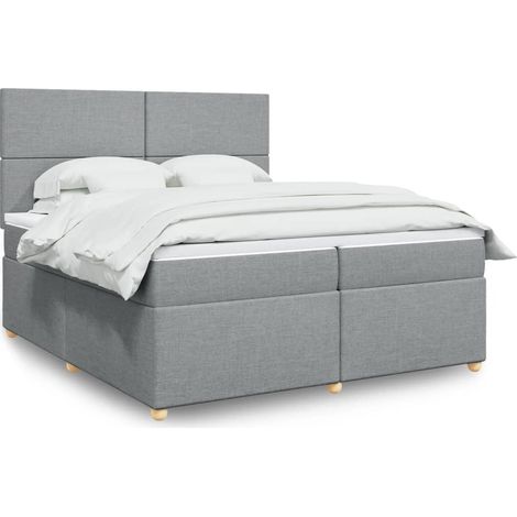 vidaXL Sommier à lattes de lit avec matelas Gris clair 200x200cm Tissu (1/5)