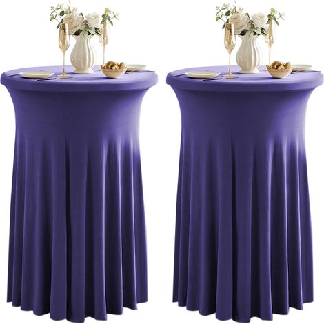 Lot de 2 nappes cocktail extensibles avec jupe - 81 x 109 cm, housses de table cocktail hautes et élégantes pour bar pour fêtes, mariages, vacances - Violet (1/5)