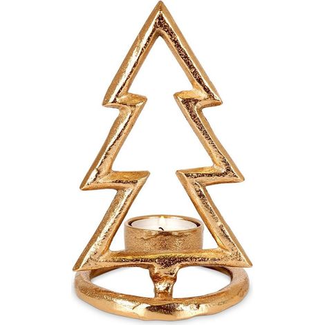 Candelabro de aluminio dorado con forma de árbol de Navidad, 16 cm. (1/5)