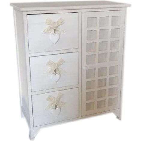 King Home Paulownia Holz Schublade Kommode 62x31x73h cm 3 Schubladen W/Kern + Tür Weiß gewaschen (1/3)