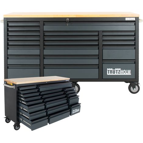 Werkstattwagen Deluxe XXL Anthrazit unbestückt 160 x 91 cm 20 Schubladen Werkbank Sideboard