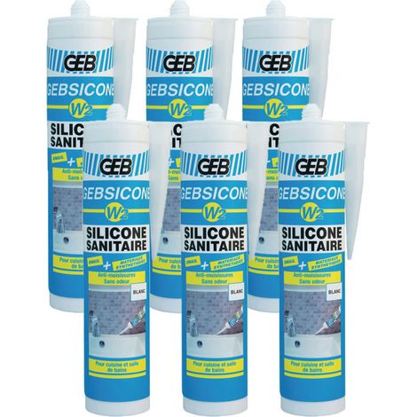 Lot de 6 Mastics silicone d'étanchétité Gebsicone W2 310ml GEB - Couleur: Translucide