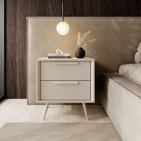 Mesa de noche Garo, 2 cajones, un estante, apertura deslizante, 52x40x57h cm Blanco Cashmere (1/5)