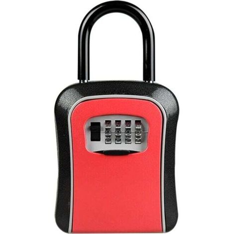Key box, key box with password, wall-mounted combination lock box with hook (red) (1/4)