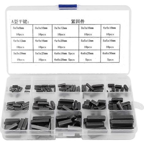 140-teiliger Satz abgerundeter Federkeile für parallele Antriebswellen, 8 mm, 10 mm, 12 mm, 16 mm, 20 mm, 25 mm, 30 mm
