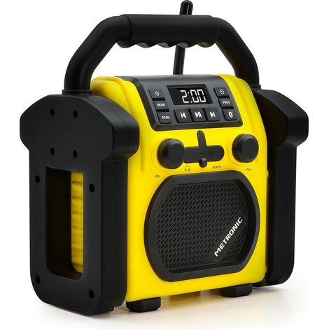 Radio de Chantier Bluetooth Portable, Poste FM Tuner Numérique et Enceinte Résistant aux Chocs, Puissance Musicale Totale 30 W Port USB - Jaune et Noir (1/5)
