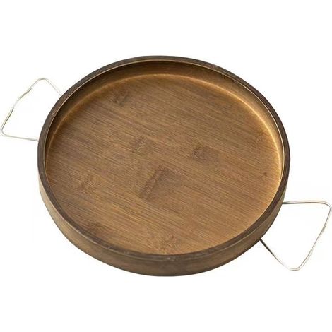 Plateau d'accoudoir de canapé antidérapant et portable, à clipser, idéal pour les canapés larges. Parfait pour les fruits, les en-cas et le thé. Dimensions : 25 x 25 x 3 cm. Forme ronde marron. (1/5)
