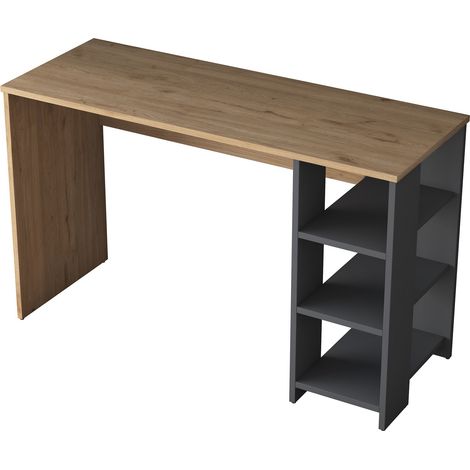 Schreibtisch Pombia, 4 Regale, 3 Fächer, Farbe Regal Braun, 120x45x74h cm Braun Eiche Knoten