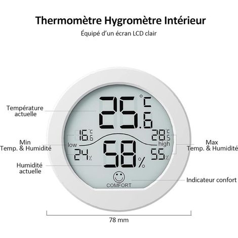 Digitales Thermometer-Hygrometer für den Innenbereich, LCD-Display, für Zuhause/Schlafzimmer/Keller/Küche/Büro, weiß. (1/5)