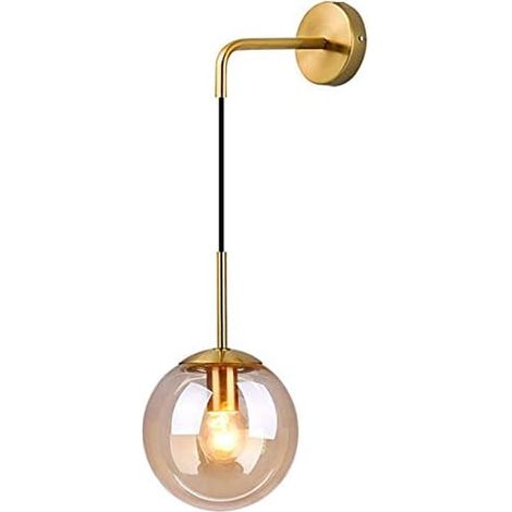 MINKUROW Industrial Vintage 15 Cm Globo De Cristal Gota Aplique De Pared Dormitorio Pasillo Aplique Luz Retro Ámbar Esfera De Vidrio Aplique De Pared (Ámbar) (1/5)