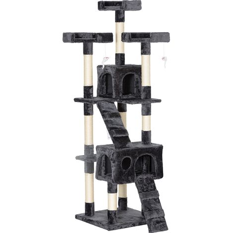 Arbre à chat XXL 170 cm avec niche échelle et structure multi-niveaux gris