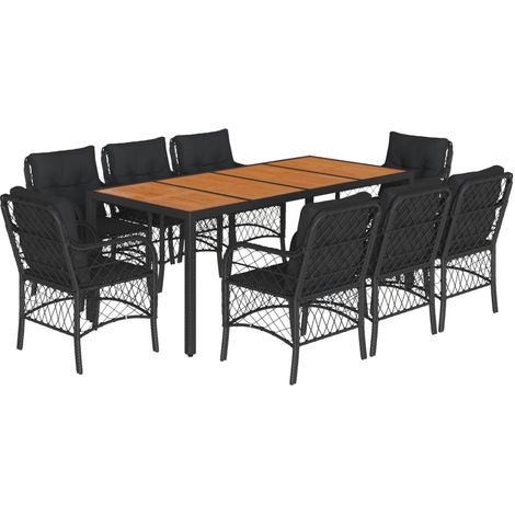 Maison Exclusive - 9-tlg. Garten-Essgruppe mit Kissen Schwarz Pol (1/5)