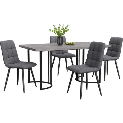 Ensemble salle à manger 5 pièces 140×80cm,table MDF gris pieds métal noir + 4 chaises lin gris foncé