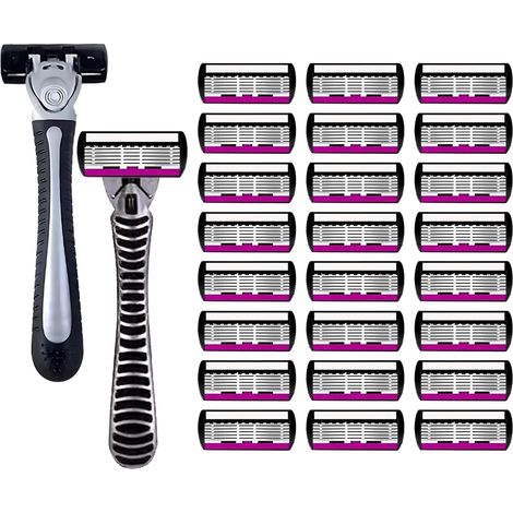 rasoir electriques hommes-Pour rasoirs pour hommes,2 manches Switch noirs/gris + 8 cartouches (24 unités) de recharges à 6 lames violettes/blanches