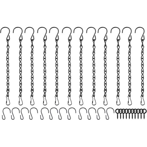 12 Pièces Chaîne de Panier Suspendu,Chaîne en Métal de Suspension,Réglables avec Crochets,Crochet à Oeil à Vis,pour Mangeoires,Billboard,Ornements,Cage à Oiseaux,Lanternes,Jardinières,Noir (1/5)
