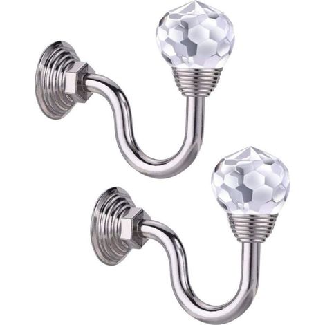 2pcs Crystal Classic Hook Tieback Mounted on a Metal Base Tassel Curtain Accessories Hanger Decoration Silver