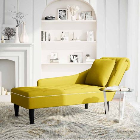 Fauteuil de Salon,Chaise,Fauteuil long avec coussin et accoudoir droit jaune velours CFW998463 (1/5)