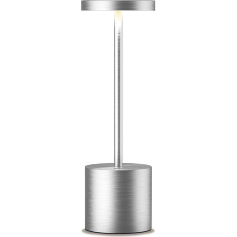 Wiederaufladbare kabellose Tischleuchte, tragbare LED-Schreibtischlampe, dimmbare kabellose Tischleuchte mit 3 Farben, silber