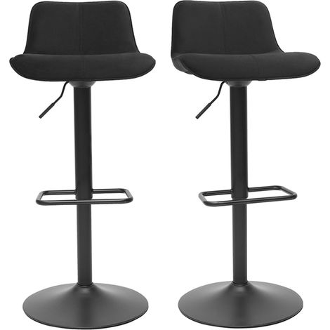 Barhocker höhenverstellbar und um 360° drehbar aus schwarzem Stoff mit Samteffekt und Metall (2er-Set) BOOST