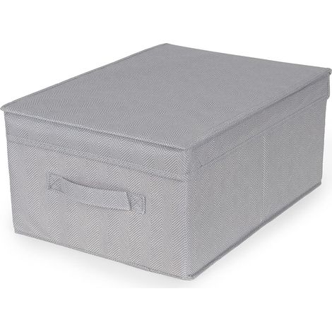 Boîte de Rangement Pliable avec Couvercle, polypropylène Non tissé et Carton, 30 x 43 x 19cm, Gris, RAN10906 (1/5)