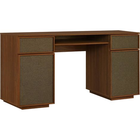 sweeek - Schreibtisch mit Holzdekor und Stoff 2 Türen 2 Schubladen 1 Fach 140cm (1/5)