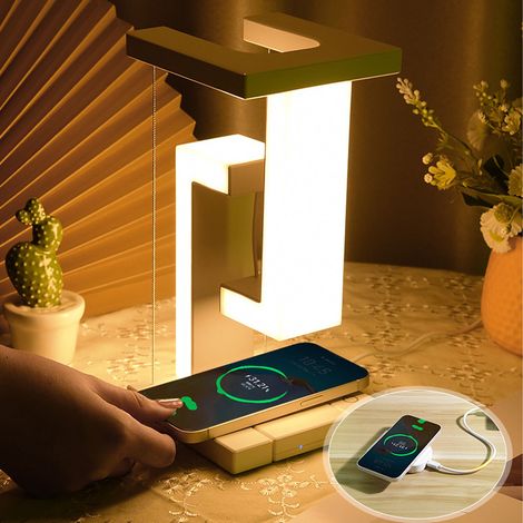 Schwebetischlampe mit kabelloser Ladefunktion, LED-Nachttischlampe mit Stauraum und kabellosem Handy-Ladegerät, Schreibtisch-Nachtlicht (1/5)