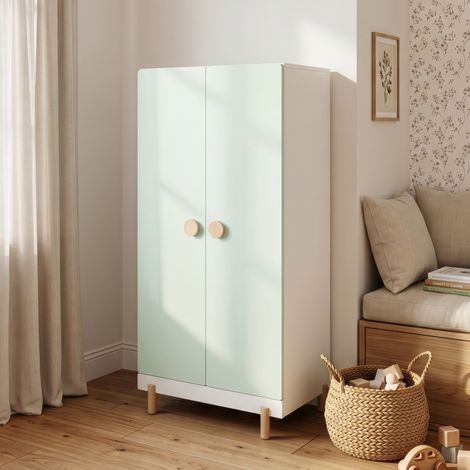 Kinderkleiderschrank Vaarentaa 126x60x41 cm Weiß/Mintgrün [en.casa] (1/5)