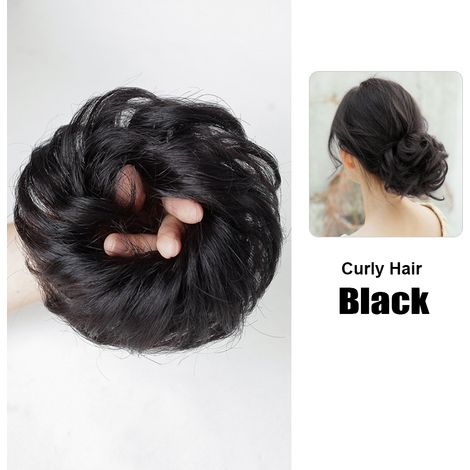 Dutt-Verlängerung für Damen – Synthetischer künstlicher Haarknoten – Natürlicher Donut-Scrunchie-Zopf/Locken für Pferdeschwanz – 2 Stück Schwarz/Hellbraun (150 mm) (1/4)