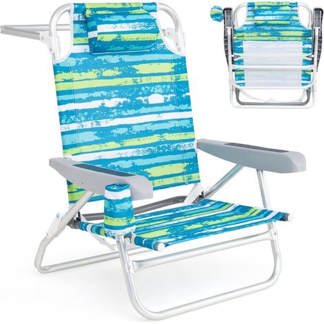 Klappbare Strandstühle, verstellbare Rückenlehne, 2er-Pack, Grün