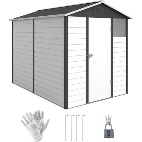 9x 6FT Metal Outdoor Garden Shed, Galvanised Tool Storage Shed w/ Sloped Roof, Lockable Door for Patio Lawn, Dark Grey