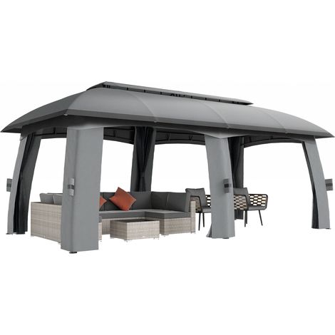 Pavillon, Partyzelt, mit Fliegennetzen, Winddach, bis 15 Personen, dunkelgrau, 3 x 6 x 3 m