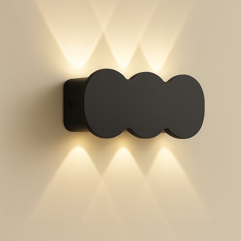 Applique da Muro con 6 Led Lampada a Parete Nera con Luce Bianco Caldo 15x8x3cm (1/5)