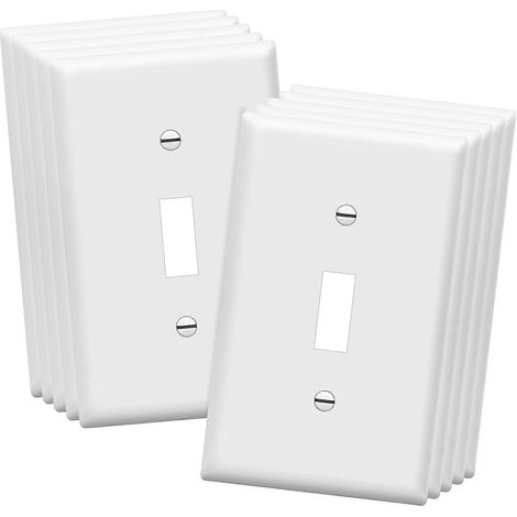 Lot de 10 plaques murales pour interrupteur à bascule, 1 poste, 4,50 x 2,76 pouces, en polycarbonate thermoplastique incassable, blanc. (1/5)