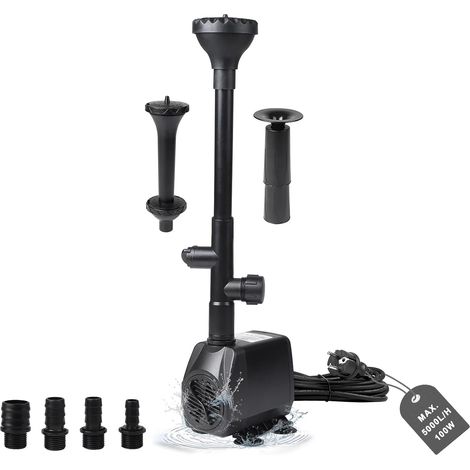 Pompe Bassin Exterieur Pompe à Fontaine 4500L/H Pompe à Eau Pomp Ruisseau 95W Aquarium Pompa Submersible Pomp Fontaine Exterieur Pomp de Filtration avec 4 Buses, 5M Câble, 3 Styles de Fontaines (1/5)