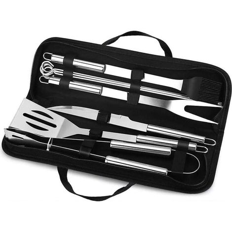 Set aus 9 Grillutensilien aus Edelstahl mit Aufbewahrungsbox für Grillen im Freien, Camping und Gartenarbeit. (1/5)