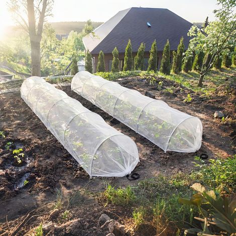 Tunnel de protection pour potager avec arceaux en fil d'acier, filet anti-insectes et anti-oiseaux pour légumes, Composition : 2 pièces, Couleur : blanc (1/5)