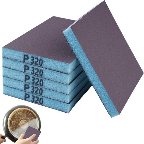 6 Pièces éponges Abrasives De Ponçage, 12×10×1,3cm Blocs De Ponçage Lavables Et Secs, Facile à Tenir pour des Surfaces Détaillées per Ponçage du Bois, Taches Casseroles Et poêles, Rouille Métallique (1/5)