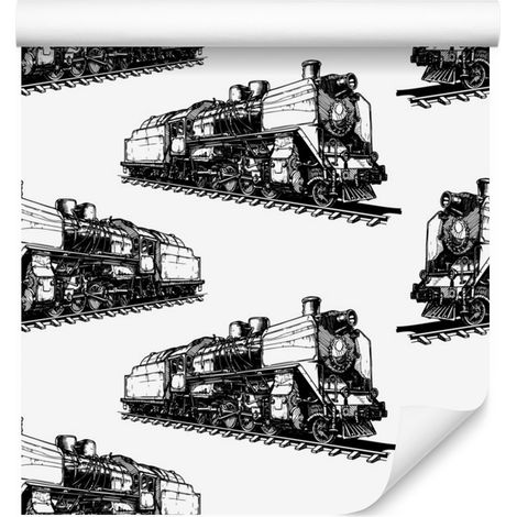 Carta da parati in bianco e nero con locomotiva a vapore per soggiorno e camera da letto, 50x1000 cm (1/5)