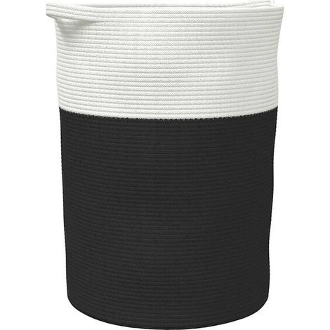 Panier de rangement en coton noir et blanc, 49 cm de diamètre et 65 cm de hauteur. (1/5)