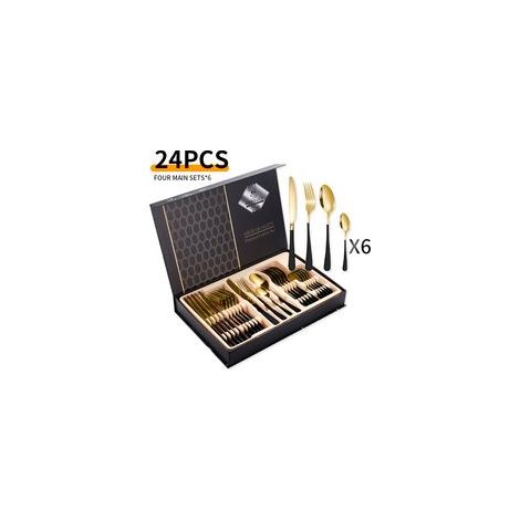 Ménagère 24 pièces en acier inoxydable – pour 6 personnes – acier inoxydable – noir/or (1/5)