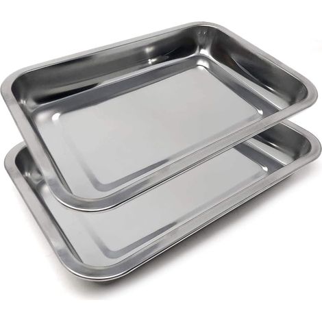 Lot de 2 Plateaux de Service - Plateau Rectangulaire en Acier Inoxydable - 40 x 30 cm (1/5)