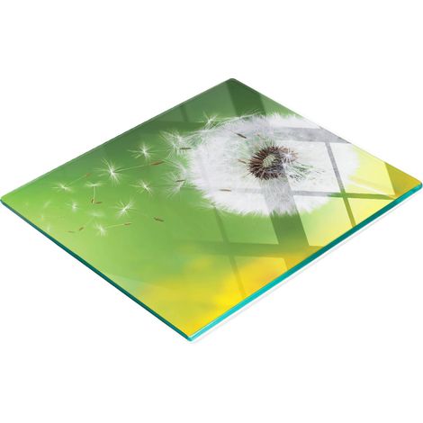Tablero decorativo multifuncional de vidrio templado con dise帽o de diente de le贸n, 60x52 cm.