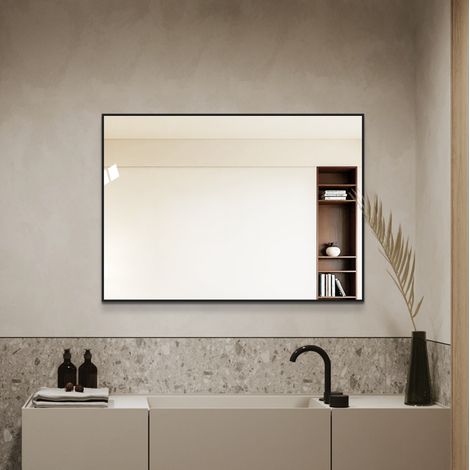 Specchio da bagno 50x70 cm con cornice in alluminio nero, montaggio orizzontale e verticale (1/5)