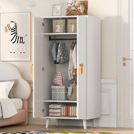 Kleiderschrank 70 x 55 x 170 cm mit 2 Türen, weißes MDF, viel Stauraum (1/5)
