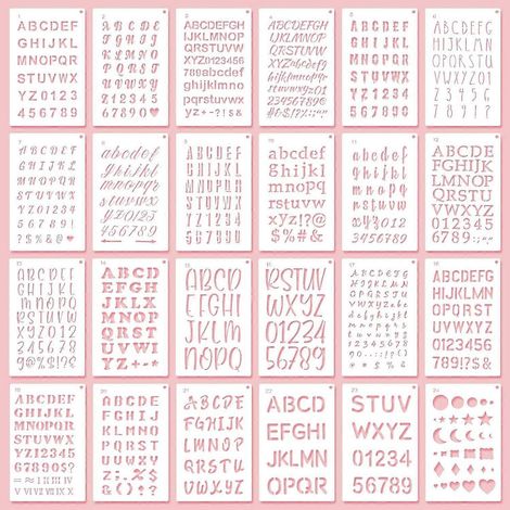 Mabor 24 wiederverwendbare Alphabet- und Zahlenschablonen, 4 x 7 Zoll, PET-Kunststoff, Buchstabenvorlagen für Journaling, Kartenherstellung, DIY-Bastelarbeiten und Dekorationen (1/4)
