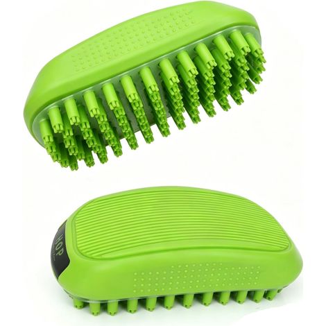 Dog and Cat Brush - Bath and Massage Brush for Short and Long Hair - Removes Dead Hair and Dirt, Easy Cleaning (Green, 12 x 6.5 x 3.5 cm) (1/5)
