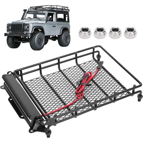 15,5 x 10,5 x 2,5 cm Porte-bagages de Toit RC, Porte-bagages métal panier arrière attelage arrière Accessoire voiture télécommandée avec écrous bande LED pour modèle voiture radiocommandée 99S (1/5)