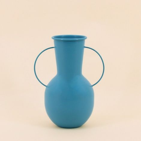 Vase en métal bleu avec anses, H24cm
